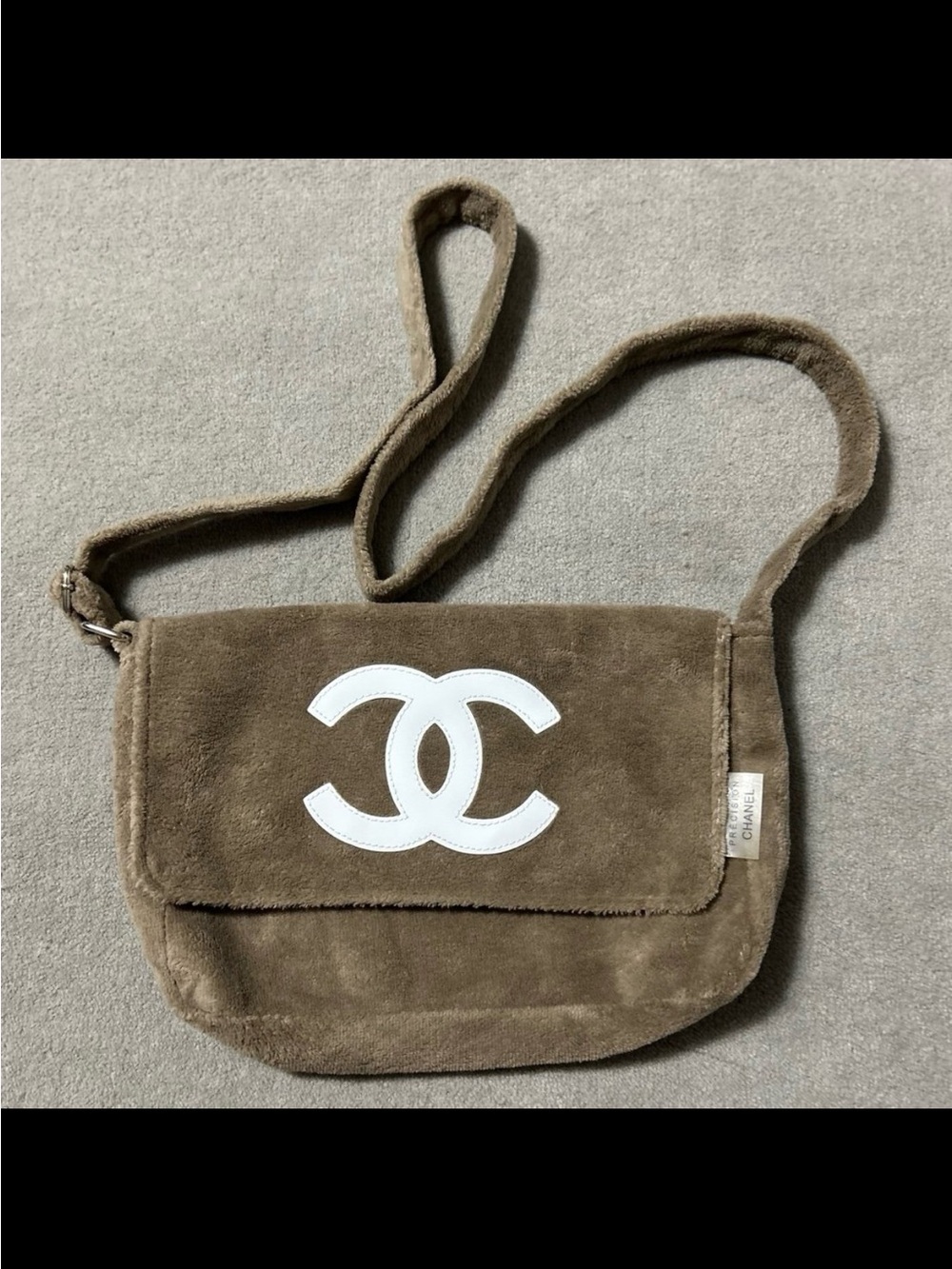 Authentic Chanel Précision VIP Beige/Brown Terry Cloth Crossbody Bag Purse